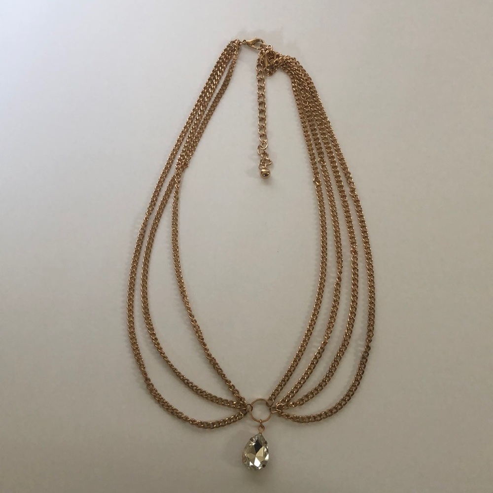 Bebe Multi Layered Chain W/ Pear Shaped Diamond - image 1
